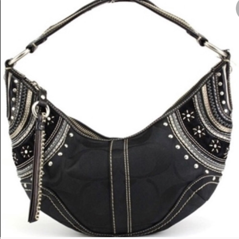 Coach Soho Black Signature Stitched Hobo Bag